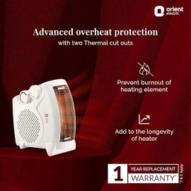 Orient Electric Areva Portable Room Heater | 2000W | Two Heating Modes | Advanced Overheat Protection | Horizontal & Vertical Mount | 1-year replacement warranty by Orient | White